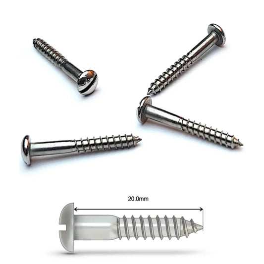 Metal screws with a measurement label on a white background