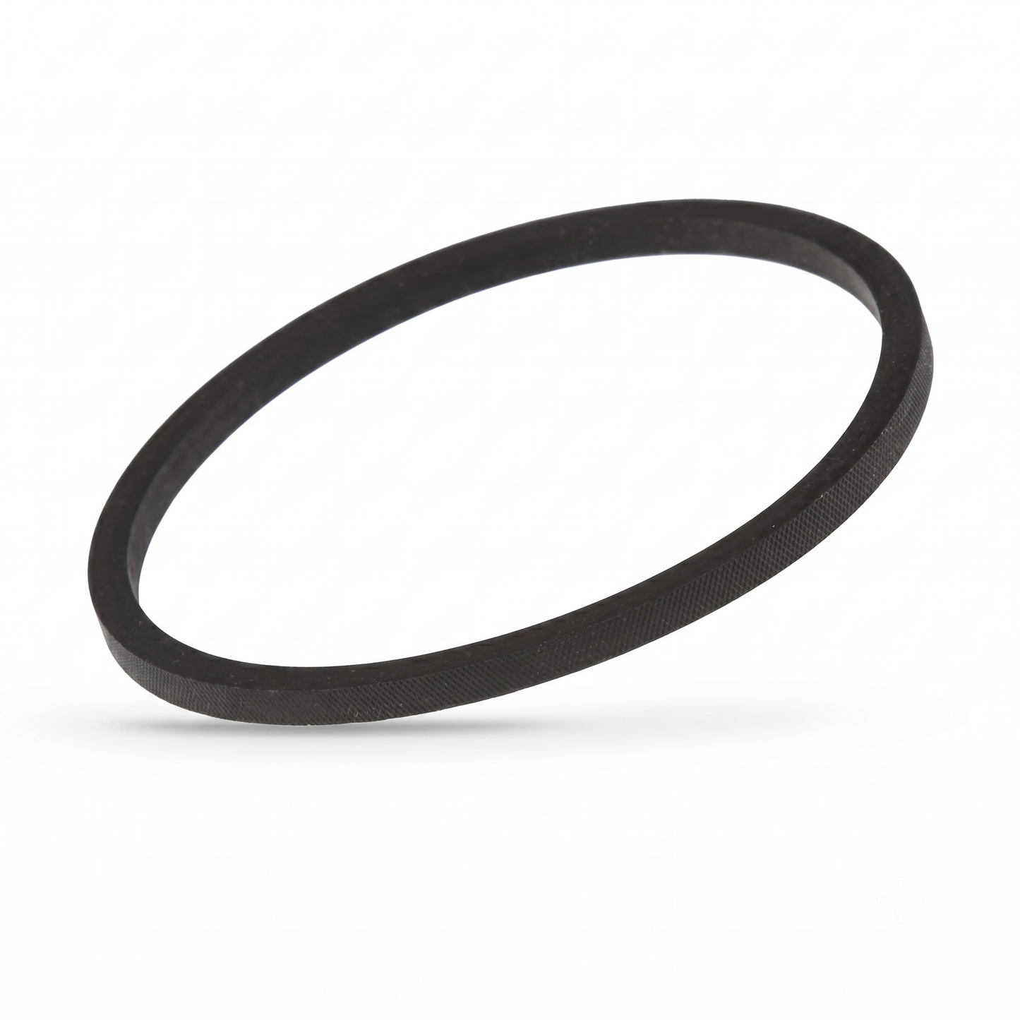 A square, high-resolution product photograph of a black rubber loading mechanism belt (part number FGTB2012) compatible with Denon audio/video equipment like the DBP-1611UD, DBP-2012UD, and RCD-M41DAB.
The belt is a thin, flat, and elastic ring, displayed at a tilted angle against a solid white background, casting a soft, faint grey shadow directly beneath it.