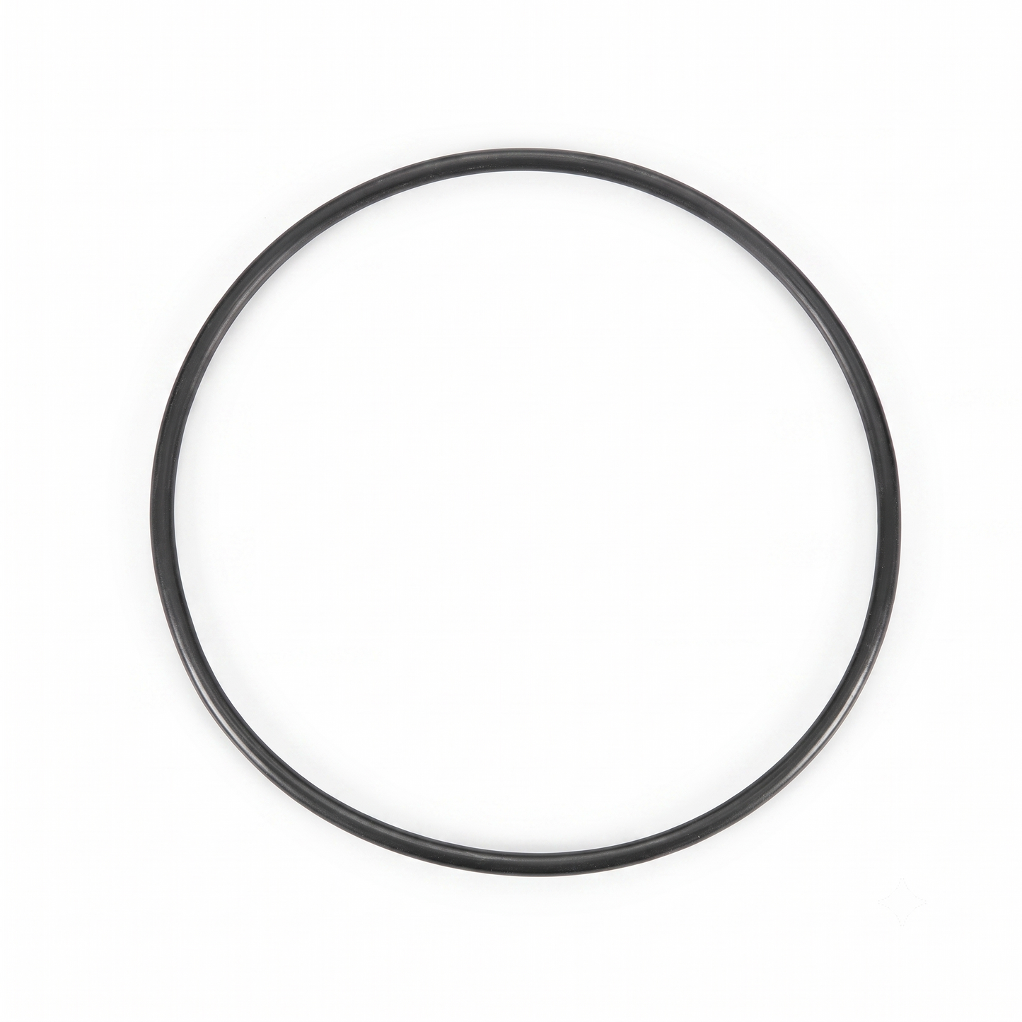 A single black circular rubber turntable drive belt l, shown on a plain white background.