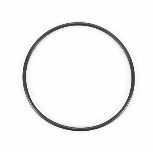 A single black circular rubber turntable drive belt l, shown on a plain white background.