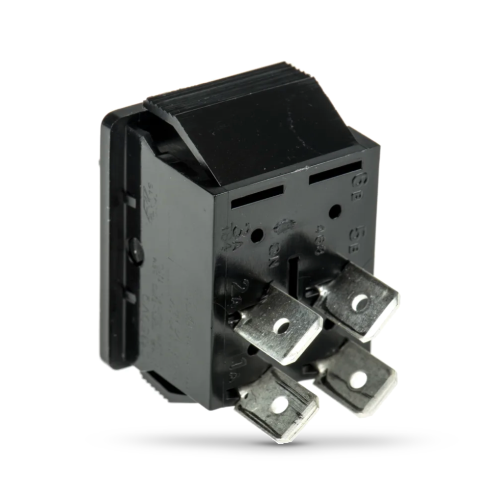Black electrical switch on a white background