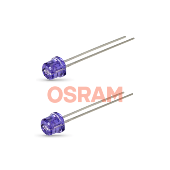 Two purple LED components with 'OSRAM' branding on a white background