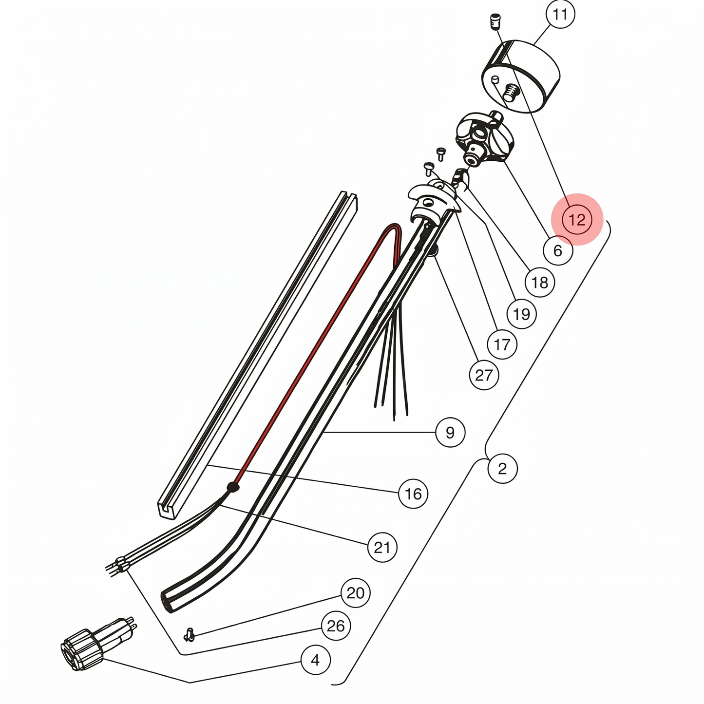Technical diagram of a bicycle frame with numbered parts on a white background