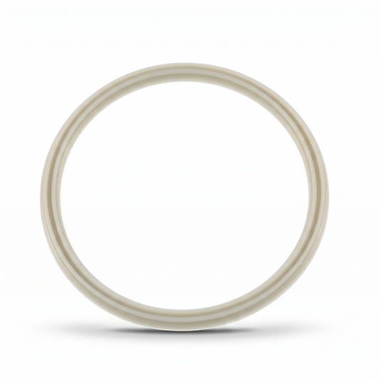 A single circular ring with a thick, smooth, off-white or cream-colored rim, photographed against a solid white background with a soft shadow underneath.