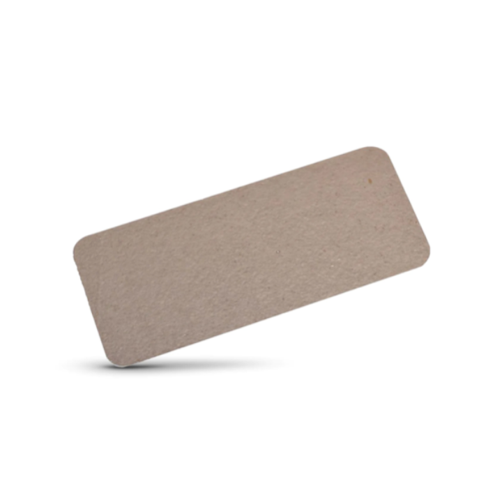 A rectangular, light-brown or beige mica waveguide cover for a Hotpoint microwave, shown at a slight angle against a white background with a soft shadow beneath it. The material has a textured, paper-like appearance with rounded corners.