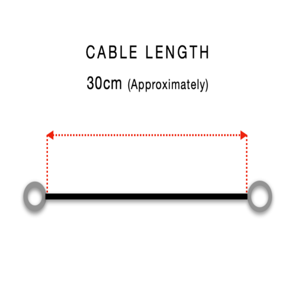 Product dimension diagram showing a turntable sub-chassis ground wire with a specified cable length of approximately 30cm between the two ring eyelets.