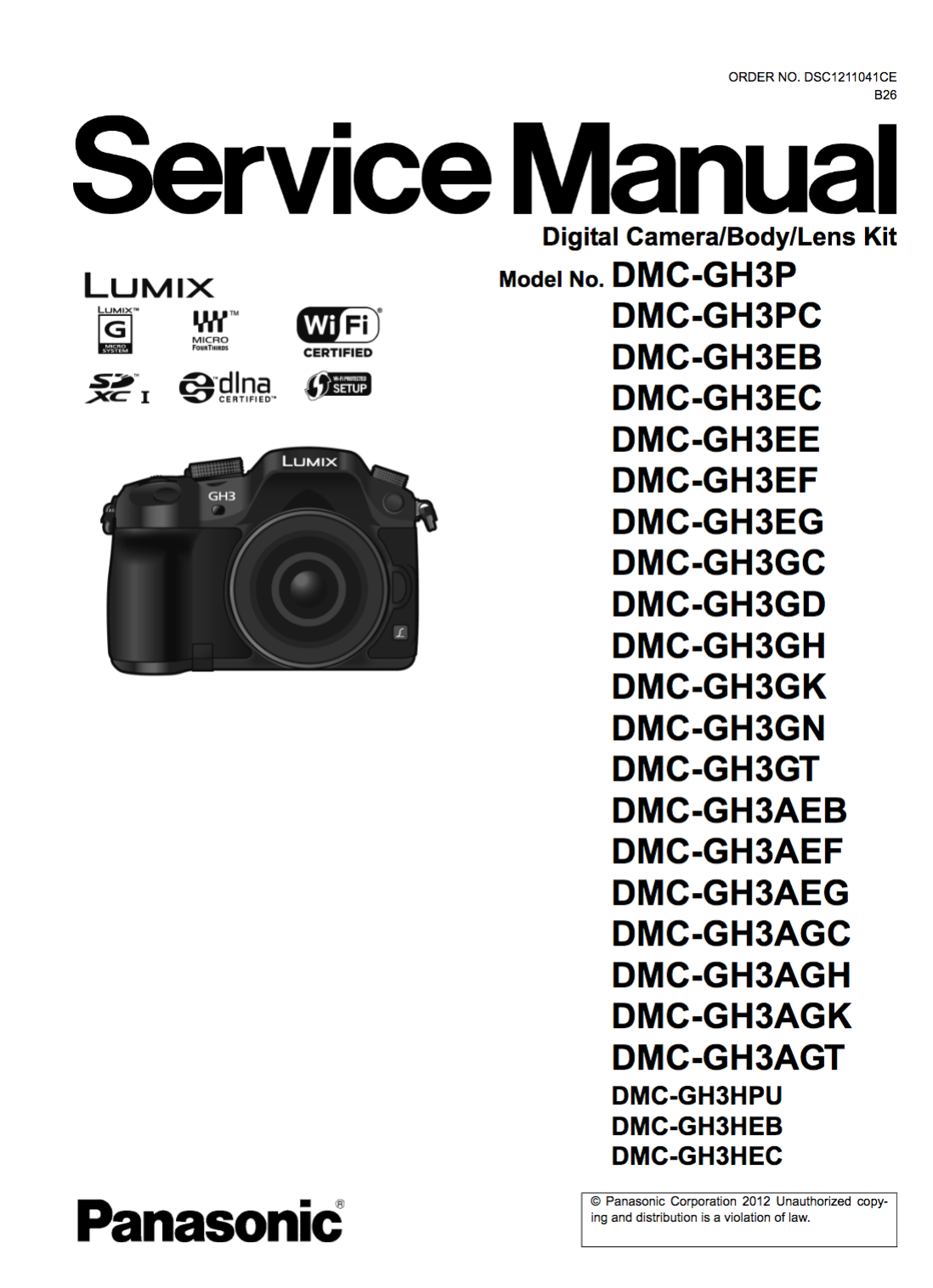 Panasonic DMC-GH3 Service Manual Complete