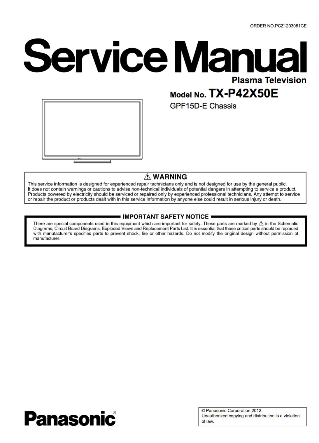 Panasonic TX-P42X50E Service Manual
