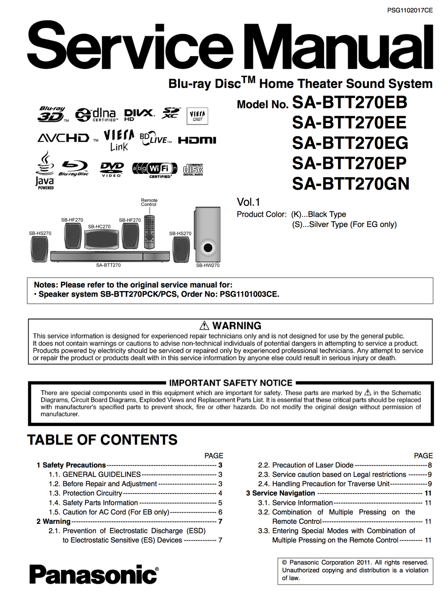 Panasonic SABTT270 Service Manual Complete