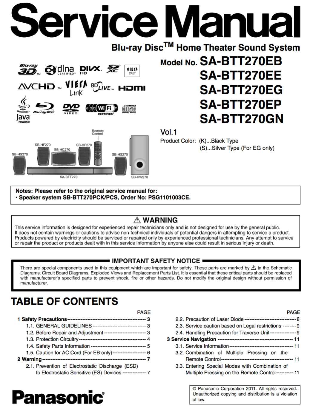 Panasonic SA-BTT270 Service Manual