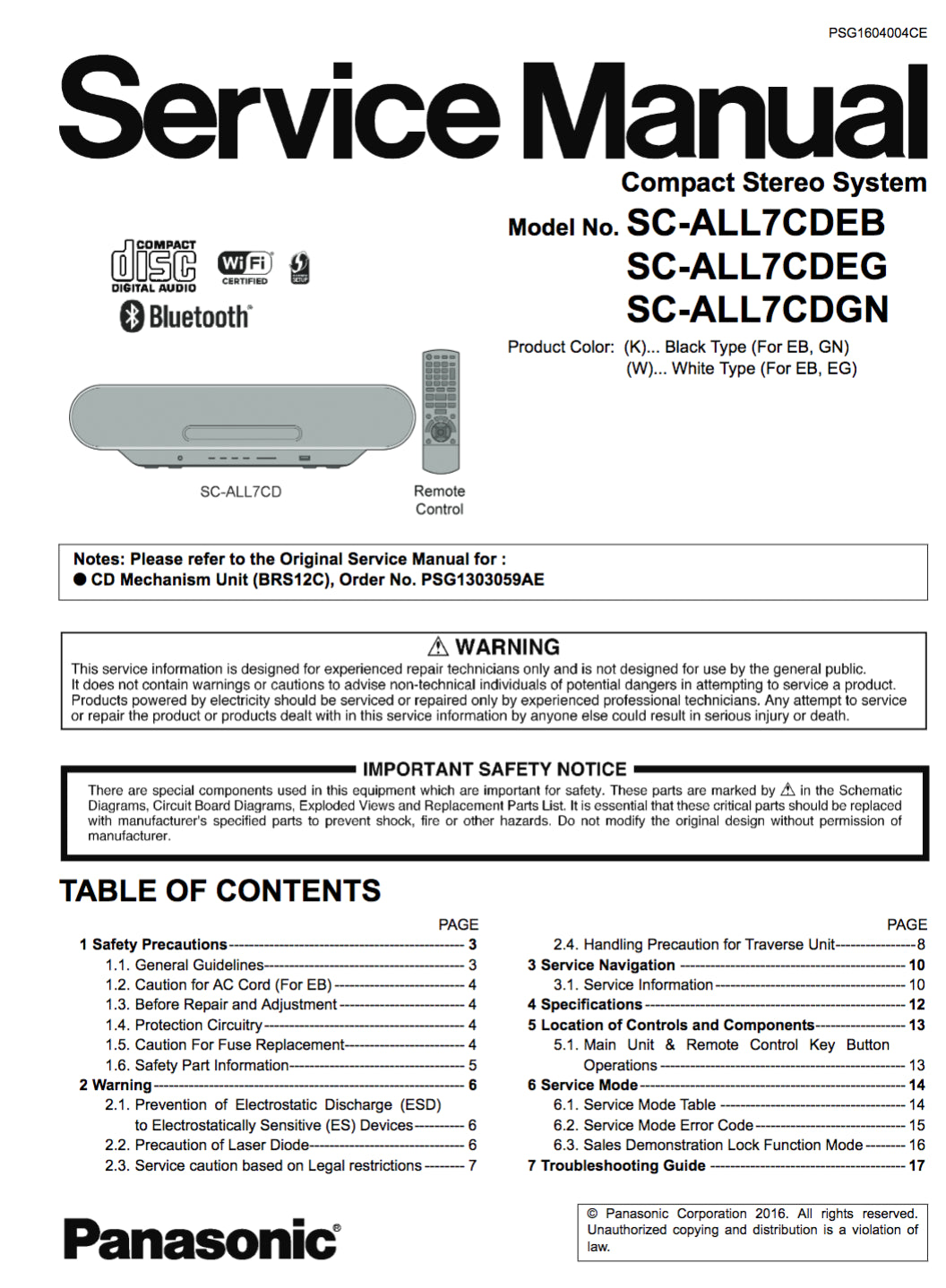 Panasonic Sc All7cdebwggn Service Manual Complete Spared Parts Uk 4266