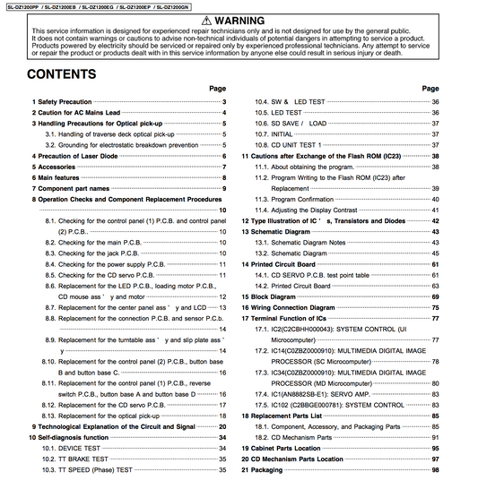 Technics SL-DZ1200 Service Manual Complete