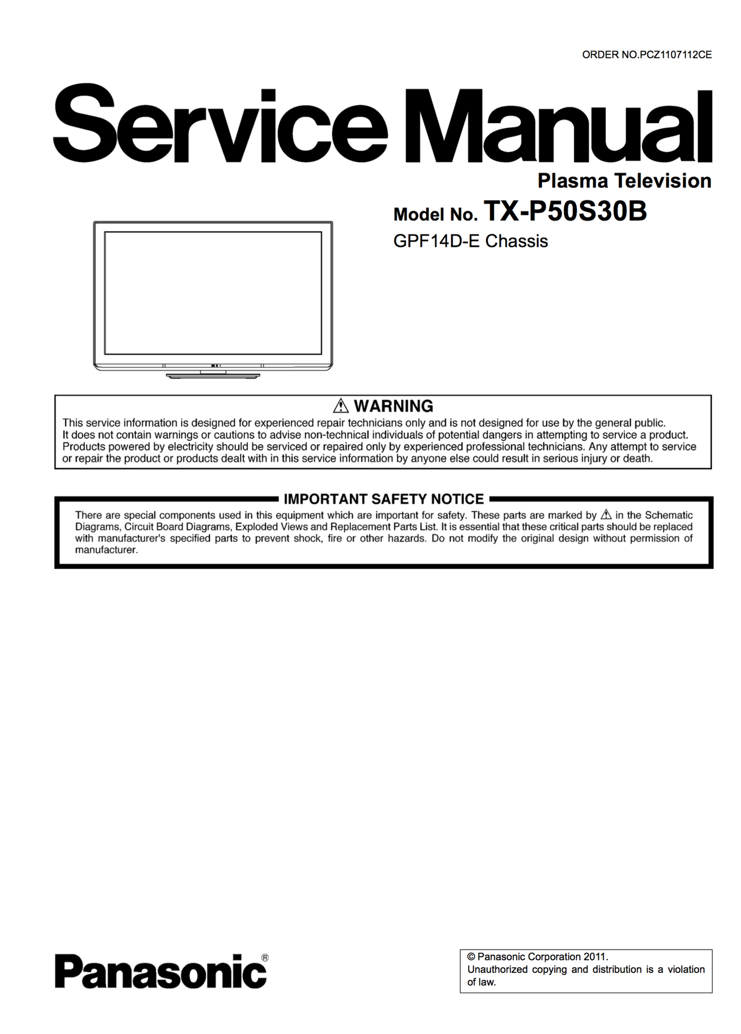 Panasonic TXP50S30B Service Manual