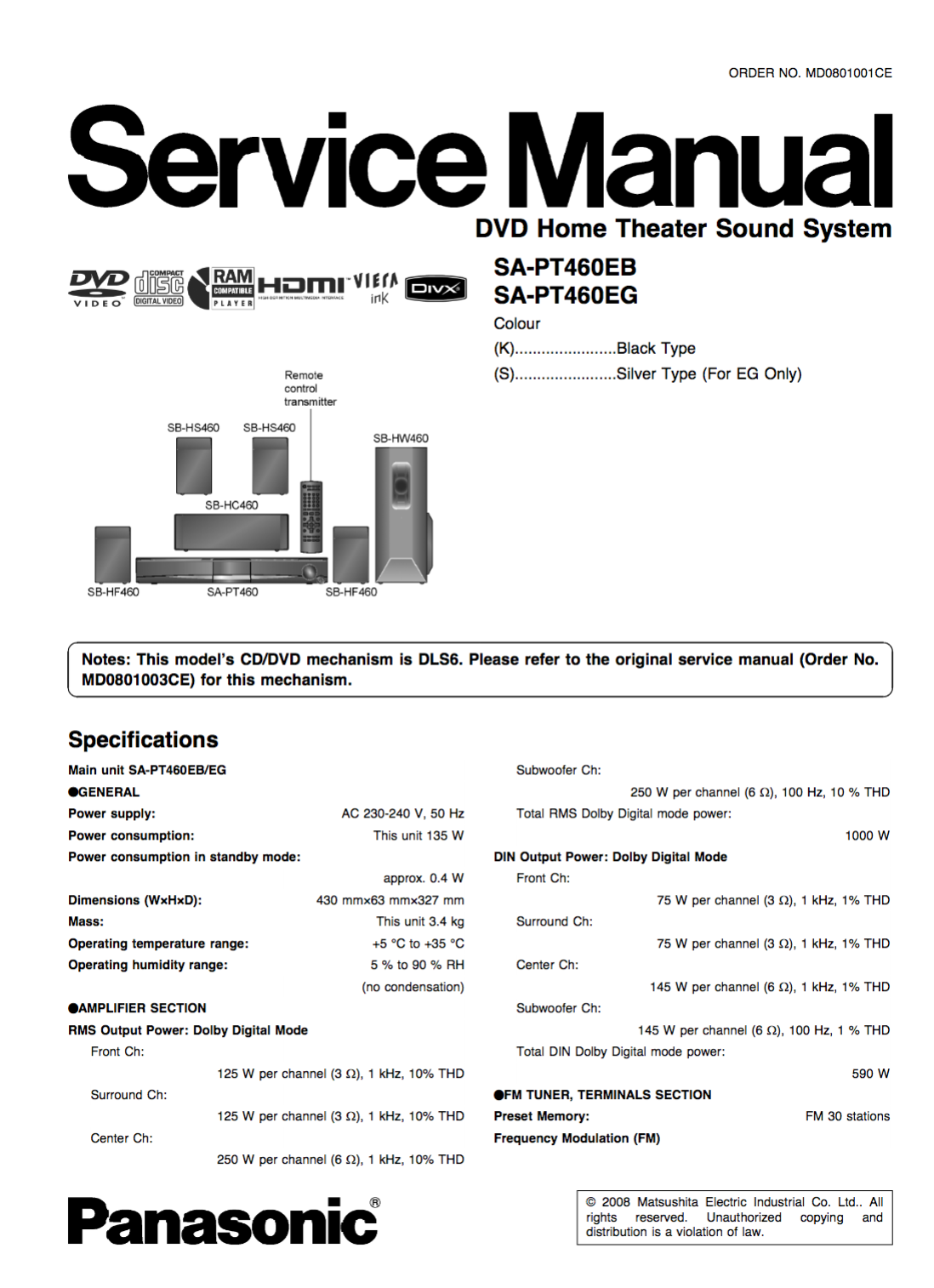 Panasonic SA-PT460EB/EG Service Manual