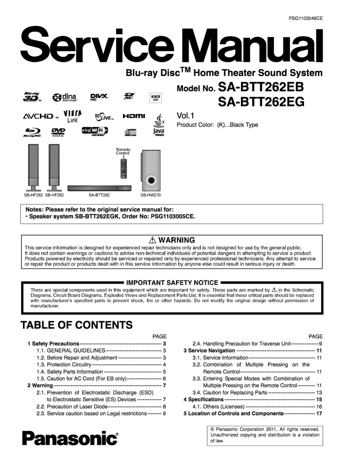 Panasonic SA-BTT262EB/EG Service Manual Complete
