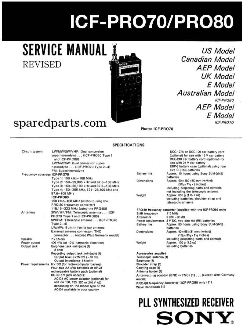 Sony ICF-PRO70 ICF-PRO80 Capacitor Repair Kit