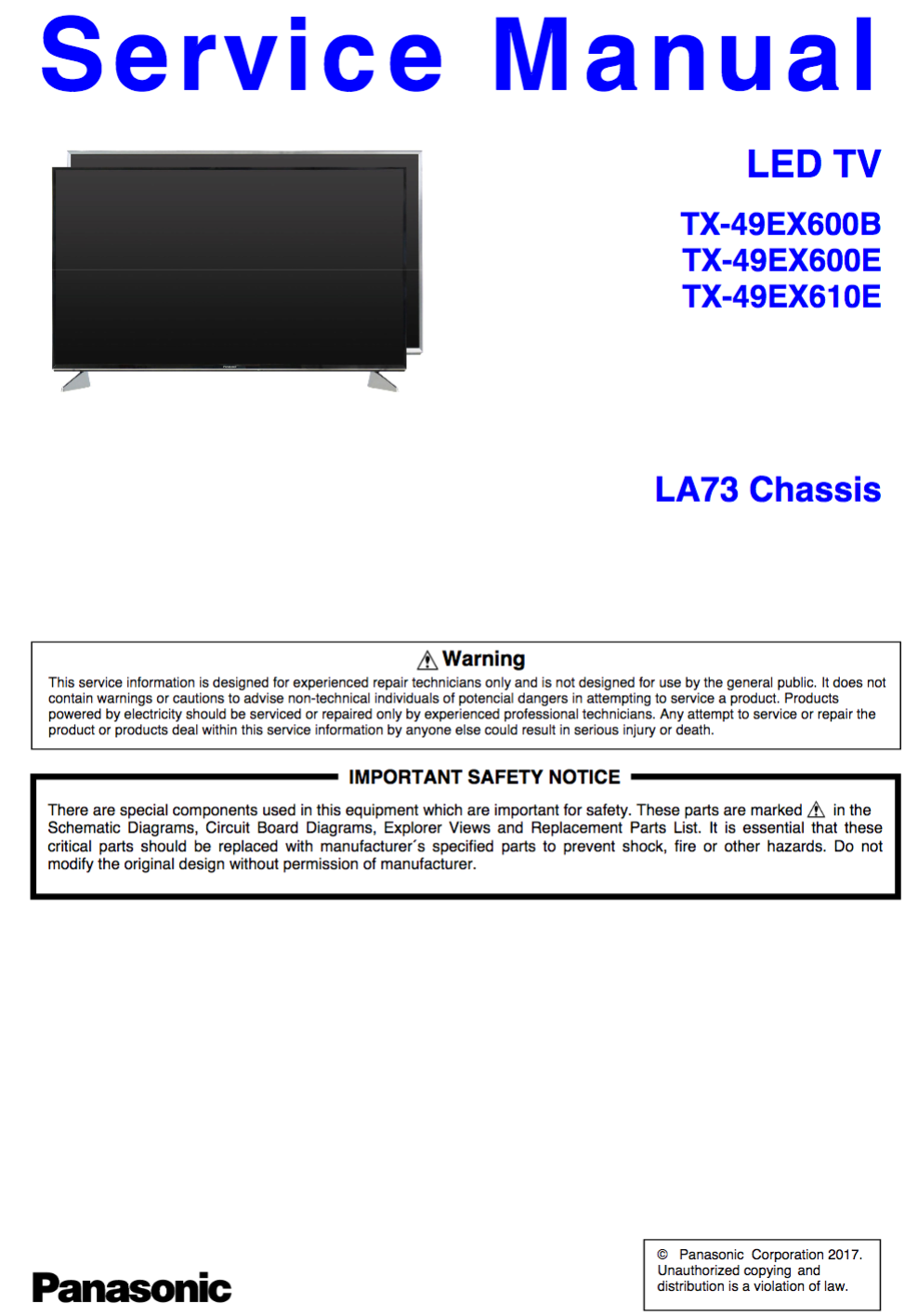 Panasonic TX-49EX600E Service Manual Complete
