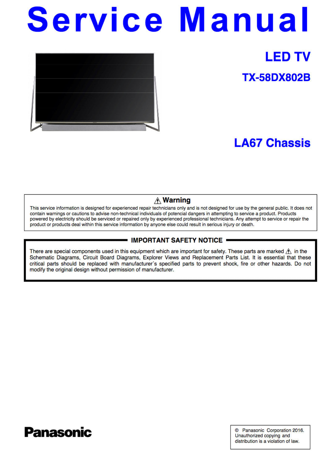 Panasonic TX-58DX802B LA67 Service Manual