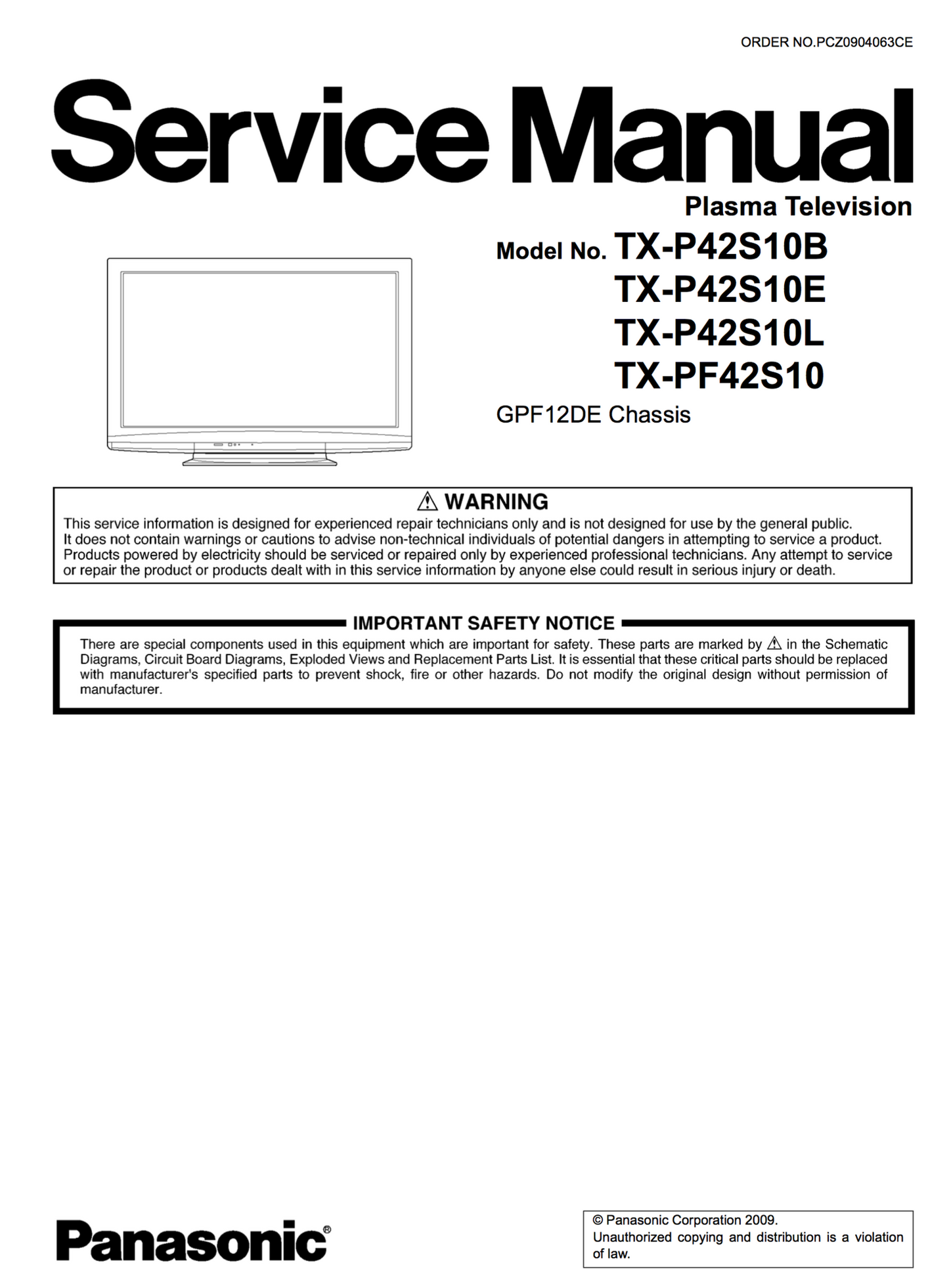 Panasonic Service Manual TXP42S10B TXP42S10E TXP42S10L TXPF42S10