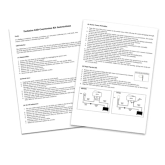 Two printed instruction sheets for a technical LED conversion kit, showing text and wiring diagrams on a white background.
