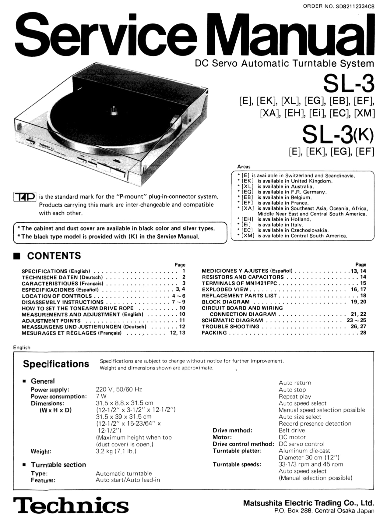 Technics SL-3 Service manual Complete