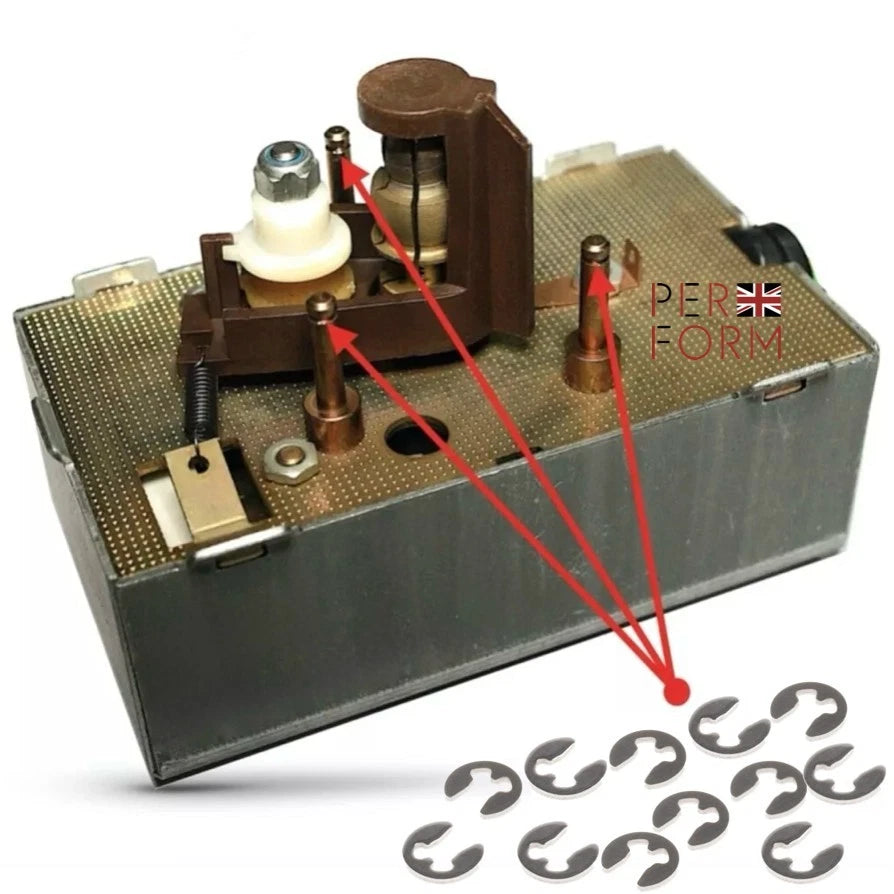 Mechanical component with red arrows pointing to parts and 'PERFORM' branding on a white background