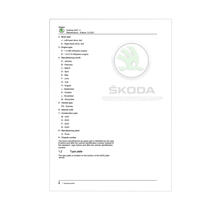 Skoda Kushaq Service Manual 2021-2023