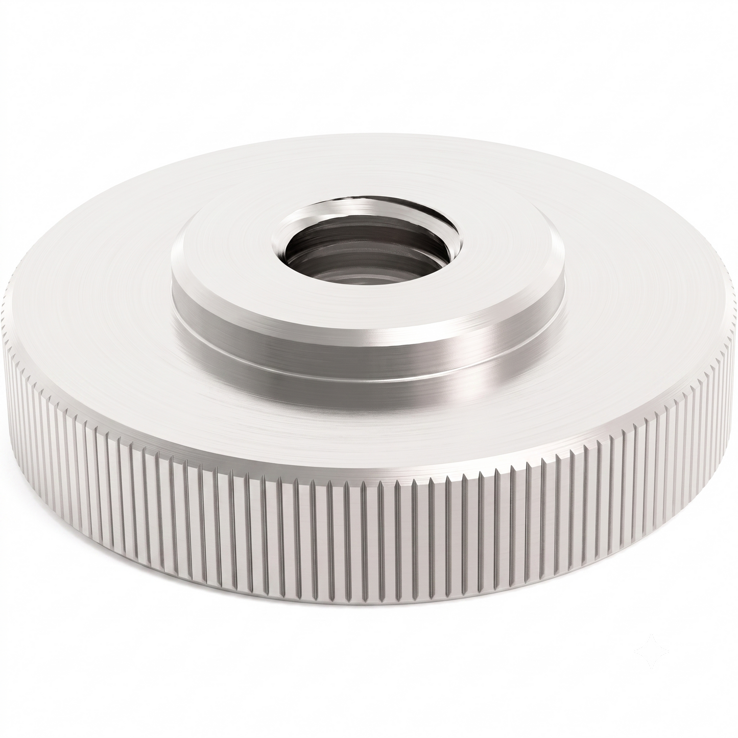 A precision-machined, knurled aluminum ground nut for an Allen & Heath terminal, featuring a threaded central hole and a vertical ridged pattern for grip, isolated on a white background.