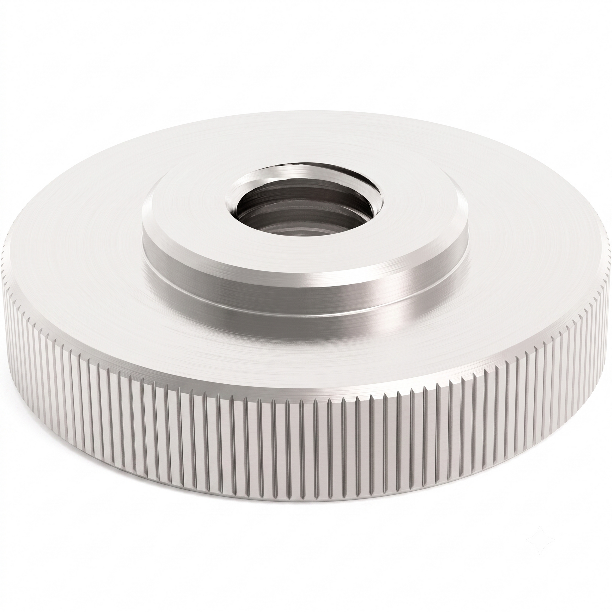 A precision-machined, knurled aluminum ground nut for an Allen & Heath terminal, featuring a threaded central hole and a vertical ridged pattern for grip, isolated on a white background.