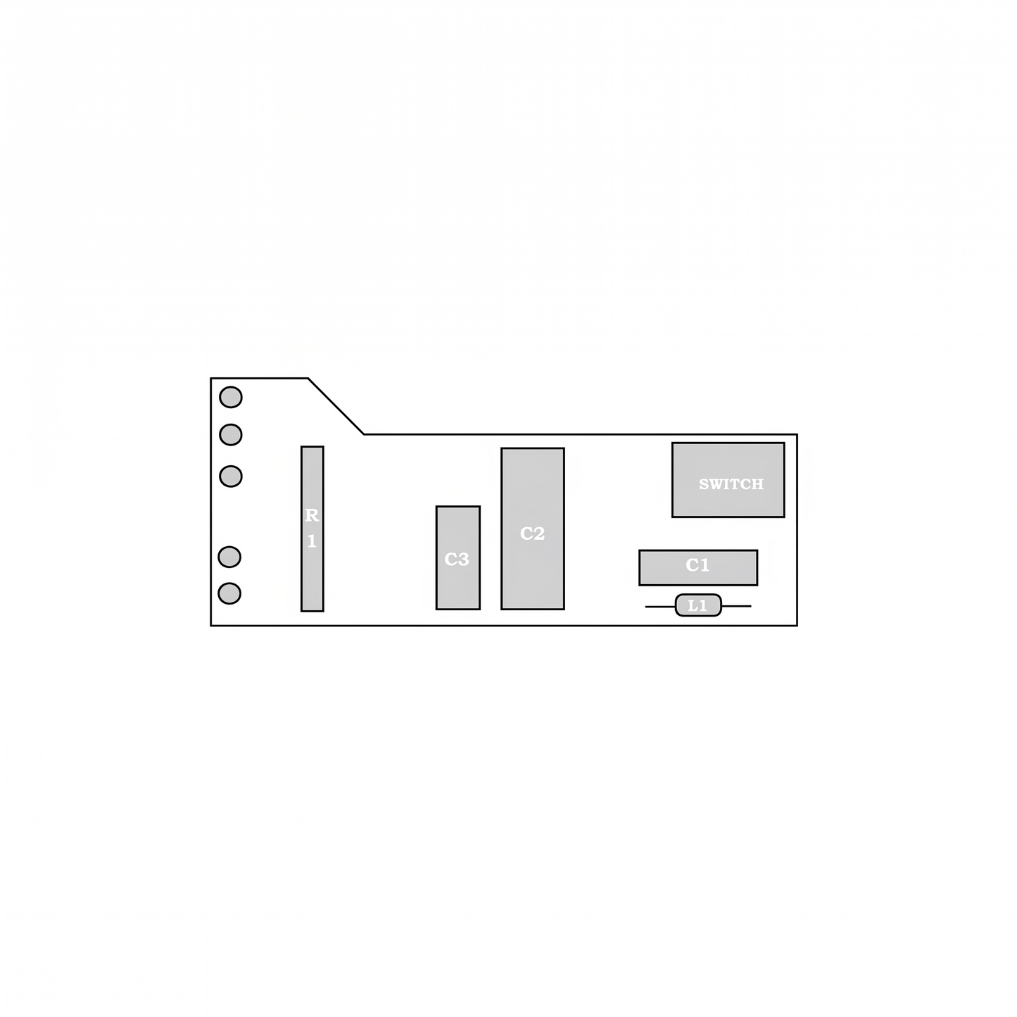 Diagram showing the component layout for the Dual CS505 series SM 100 and SM 100-1 motor control board, with labels for R1, C1, C2, C3, and Switch.