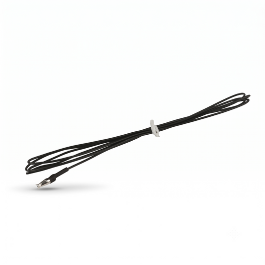 Denon DAB and FM aerial antenna wire (Part 00D3950026005), a thin black cable bundled with a white twist tie against a clean white background.