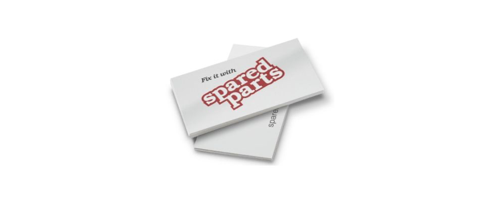 A layer of business cards displaying the logos "Spared Parts"