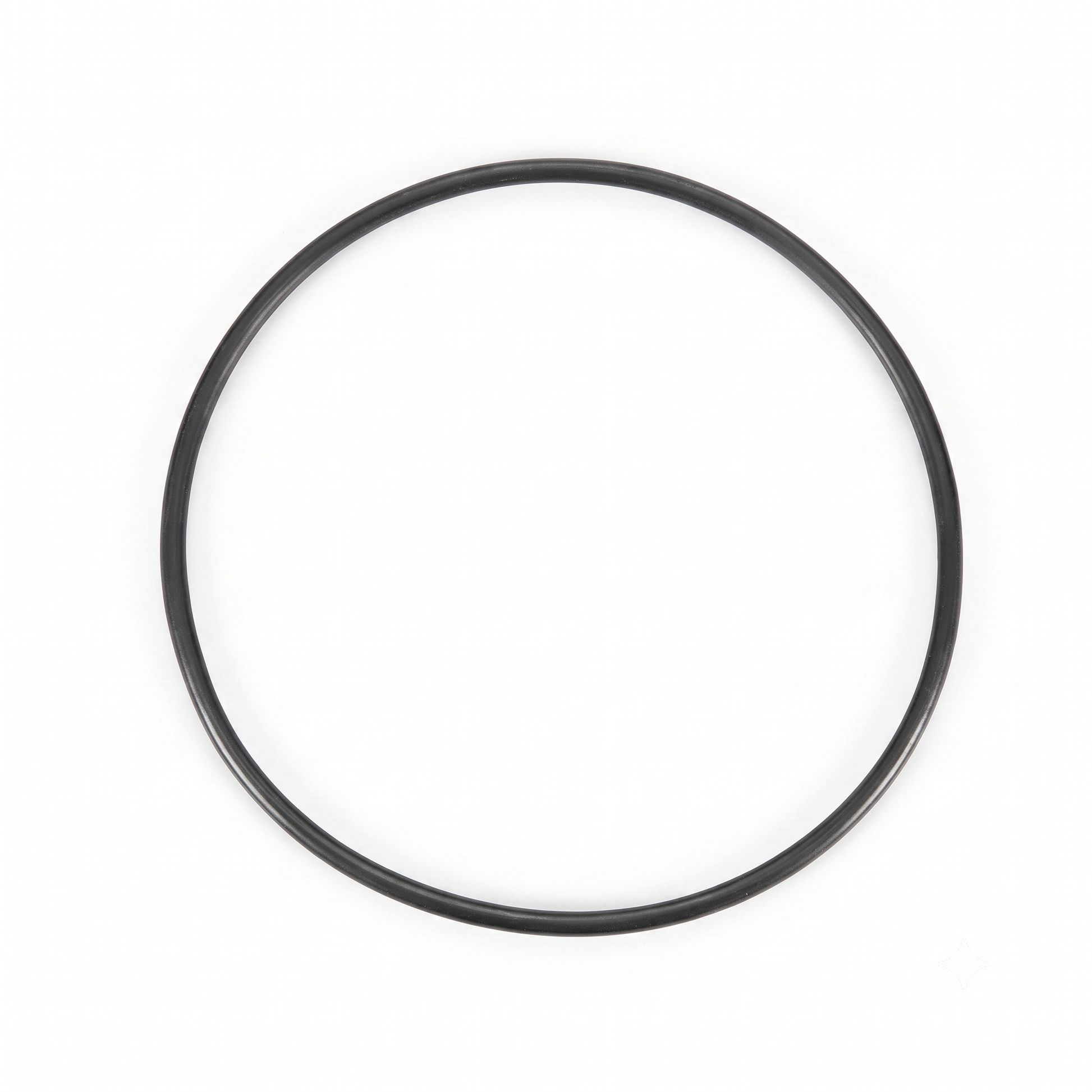 A single black circular rubber turntable drive belt l, shown on a plain white background.