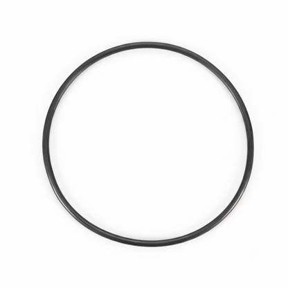 A single black circular rubber turntable drive belt l, shown on a plain white background.