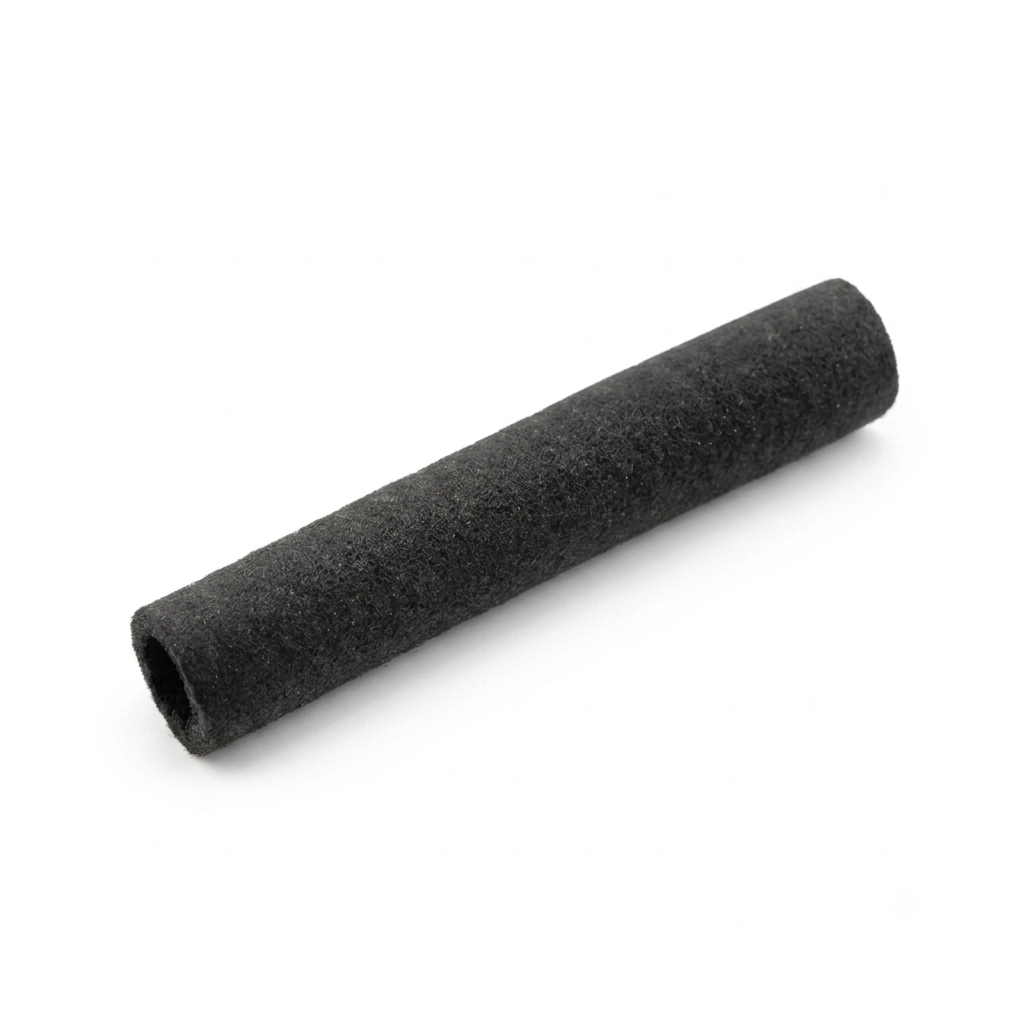 A product photograph of a metal tension spring wrapped in a black felt-like fabric sleeve, positioned diagonally on a clean white background. A circular metal ring is attached to the bottom left end, and a U-shaped metal hook extends from the top right end. At the bottom of the image, a light gray rectangular box with a black border contains the text: "Image is for illustrative purposes only. Please refer to the product description. Spring is not included in the sale."