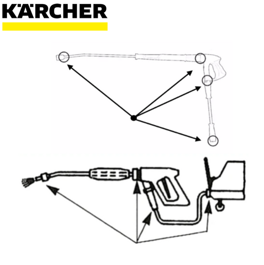 Diagram of a Kärcher pressure washer with lance and nozzle attachment on a white background.