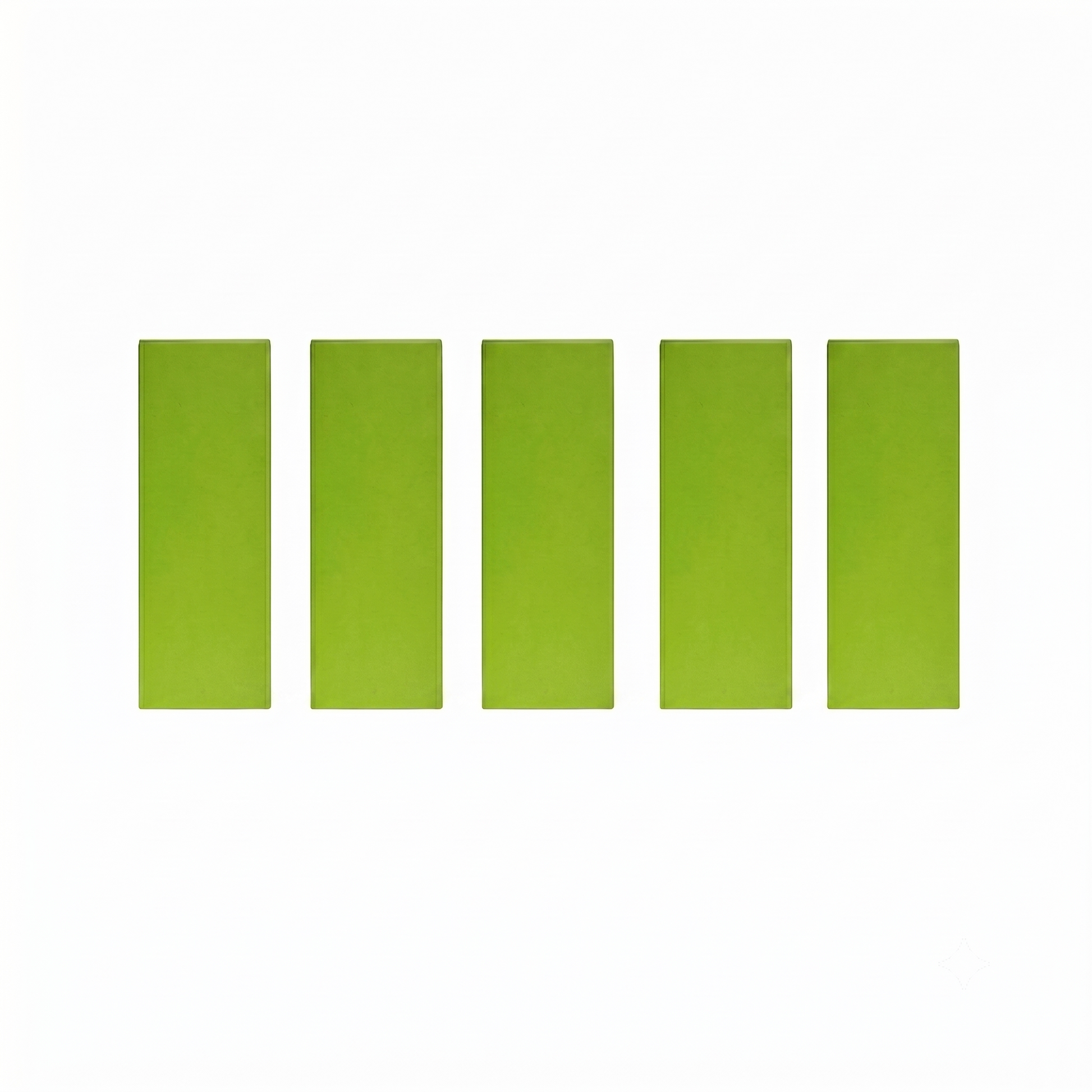 Five green rectangular Linn Green Stylus  Papers cleaners on a white background.