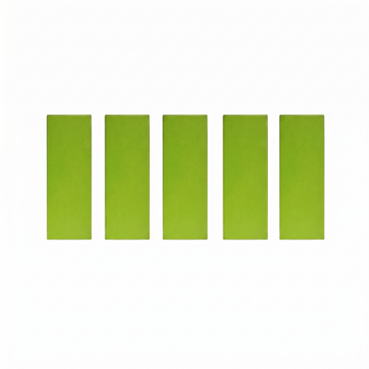 Five green rectangular Linn Green Stylus  Papers cleaners on a white background.
