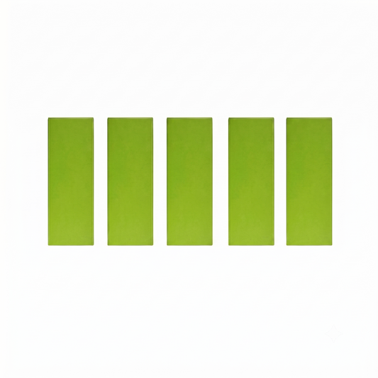 Five green rectangular Linn Green Stylus  Papers cleaners on a white background.