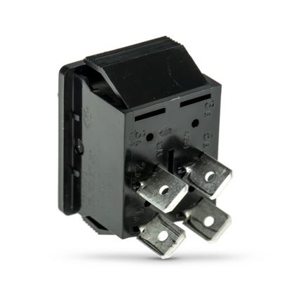 Black electrical switch on a white background