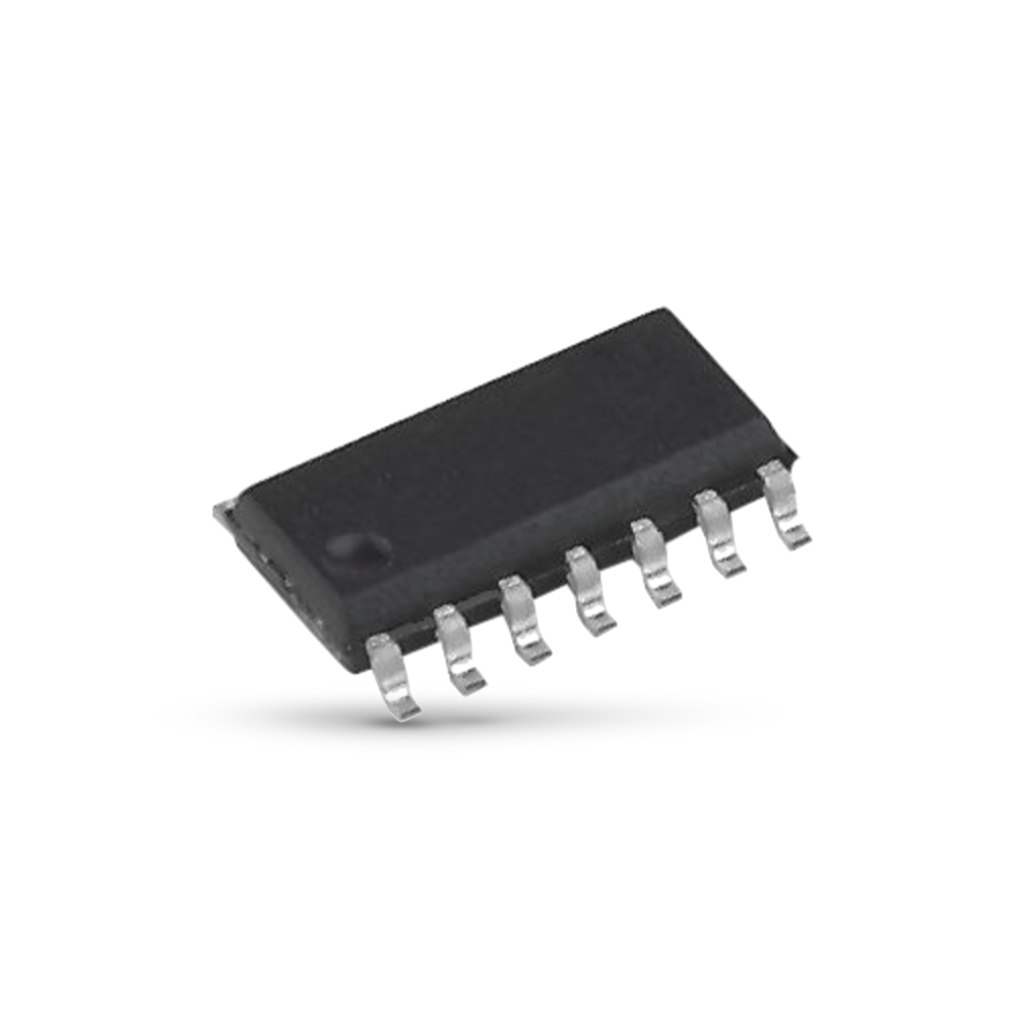 Black integrated circuit with silver pins on a white background