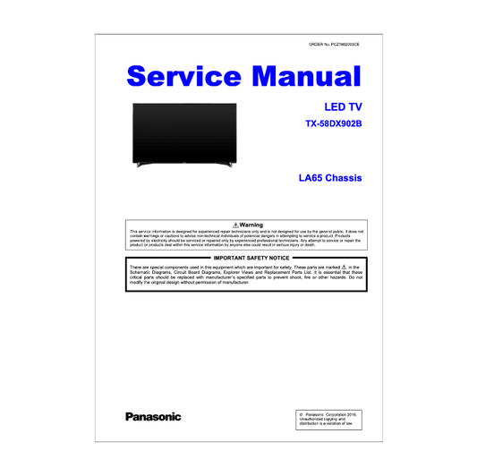 Panasonic TX-58DX902B Service Manual Complete