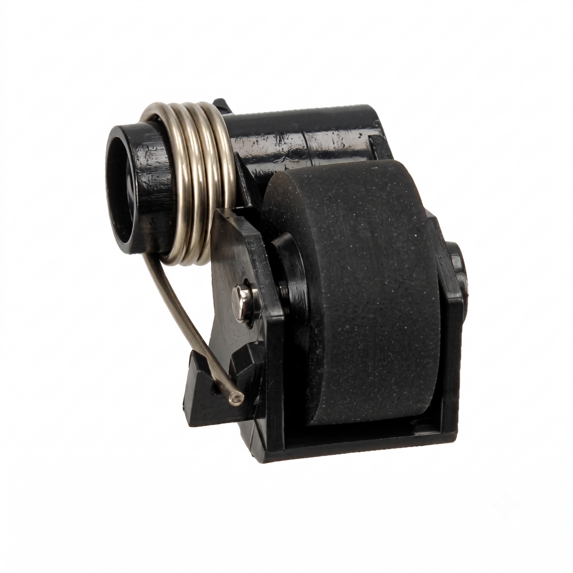 Front angle view of Panasonic RXPN0001 RXP0015 pinch roller assembly showing rubber wheel and spring for Technics cassette decks.