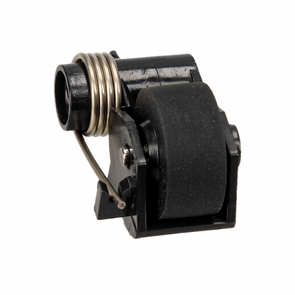Front angle view of Panasonic RXPN0001 RXP0015 pinch roller assembly showing rubber wheel and spring for Technics cassette decks.