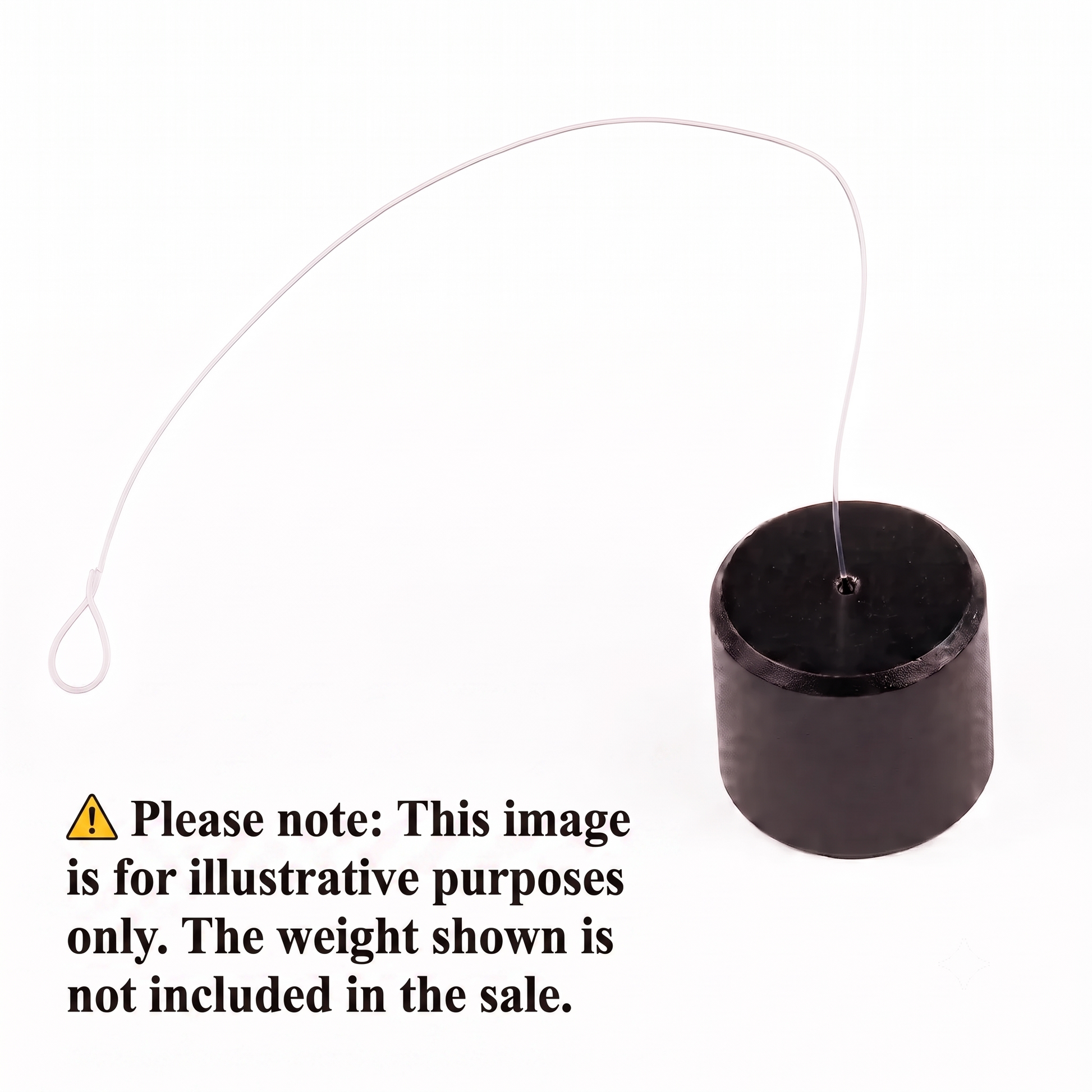 Pro-Ject anti-skate weight string with a looped end, attached to a black cylindrical weight on a plain white background. Includes text disclaimer stating the image is for illustrative purposes only and the weight is not included.