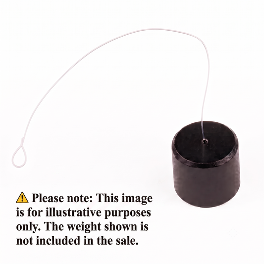 Pro-Ject anti-skate weight string with a looped end, attached to a black cylindrical weight on a plain white background. Includes text disclaimer stating the image is for illustrative purposes only and the weight is not included.