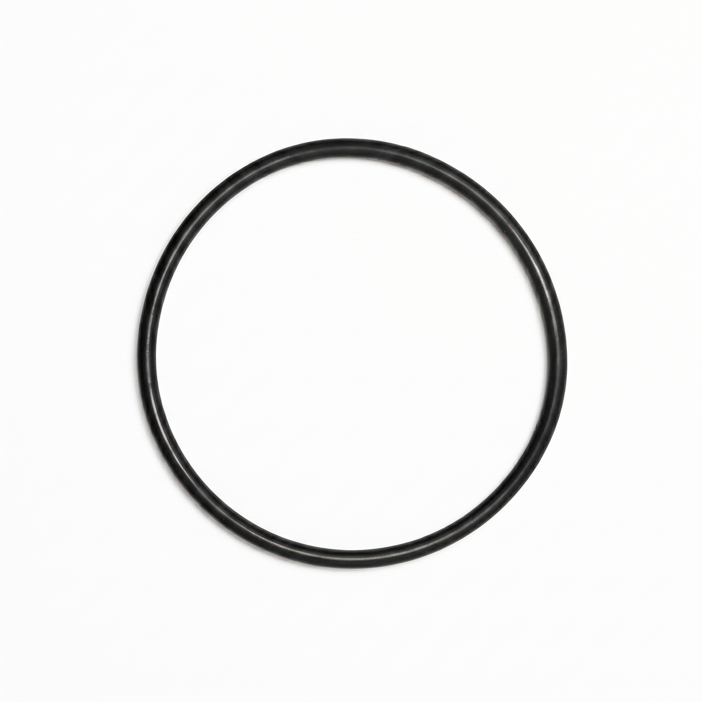 A top-down, studio shot of a black, circular rubber O-ring—identified as a Pro-Ject turntable motor suspension belt—centered against a clean, solid white background.