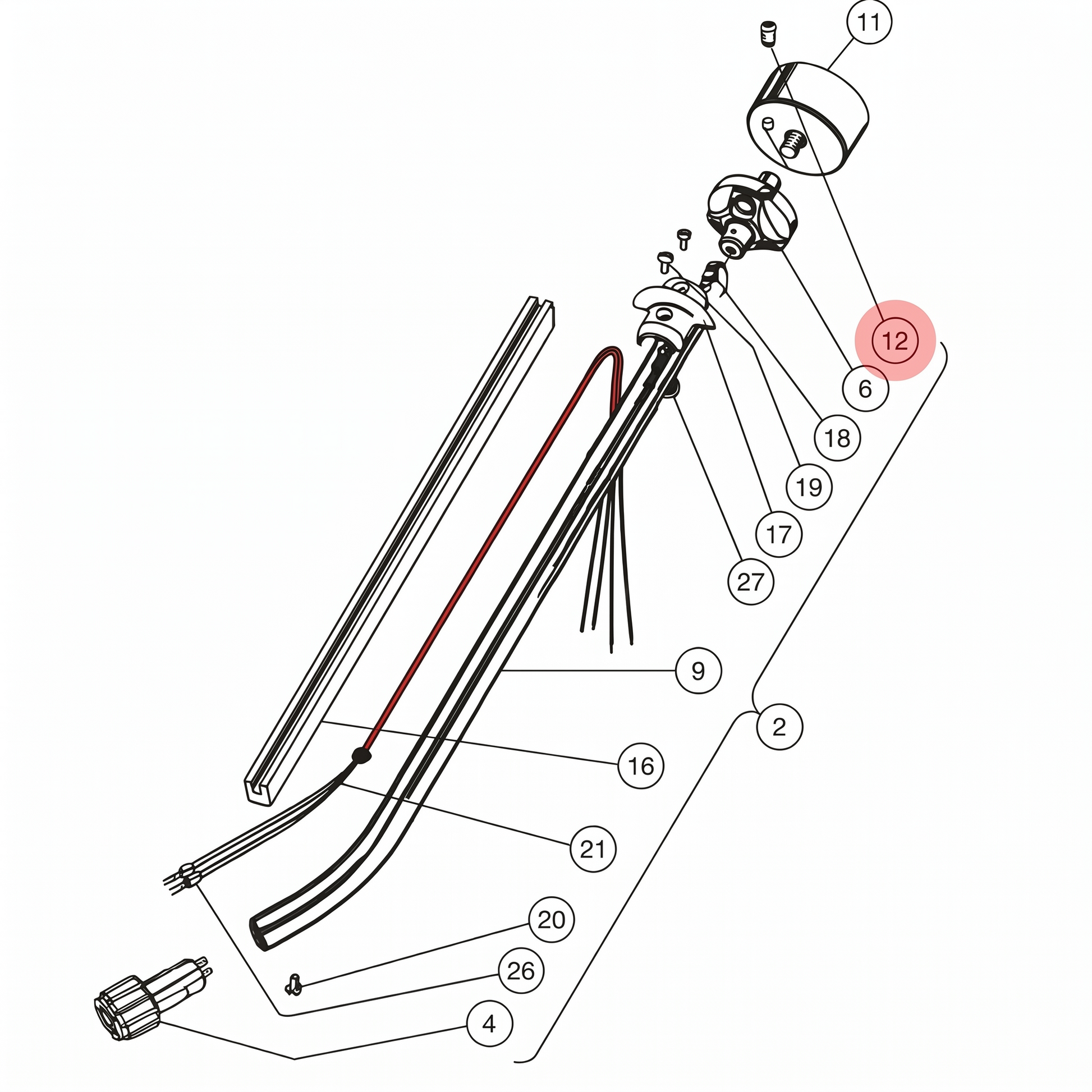 Technical diagram of a bicycle frame with numbered parts on a white background