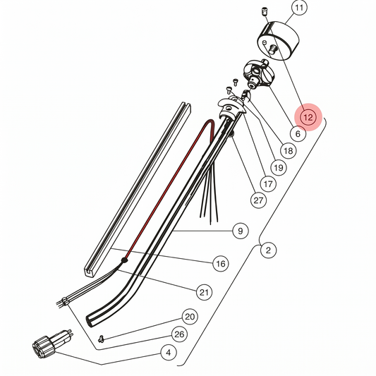 Technical diagram of a bicycle frame with numbered parts on a white background