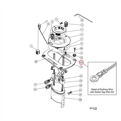 Technical diagram of a mechanical assembly with labeled parts on a white background